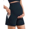 imageCRZ YOGA Butterlift Maternity Linerless Shorts 4  Pockets Comfy Yoga Casual Workout Womens Pregnancy Over The BellyTrue Navy