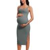 imageCRZ YOGA Butterluxe Maternity Square Neck Midi Dress  Split Ruched Tanks Womens Pregnancy Bodycon Casual Baby ShowerGrey Sage