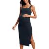 imageCRZ YOGA Butterluxe Maternity Square Neck Midi Dress  Split Ruched Tanks Womens Pregnancy Bodycon Casual Baby ShowerTrue Navy