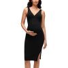imageCRZ YOGA Butterluxe Maternity V Neck Nursing Midi Dress  Slit Sleeveless Casual Pregnancy Womens Bodycon Built in Bra OutfitBlack