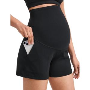 imageCRZ YOGA Butterlift Maternity Linerless Shorts 4  Pockets Comfy Yoga Casual Workout Womens Pregnancy Over The BellyBlack