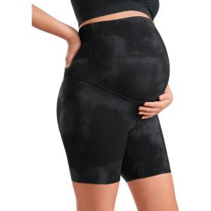imageCRZ YOGA Butterluxe Maternity Biker Shorts 6  Over The Belly Pregnancy Yoga Workout Womens Activewear Buttery SoftBlack Tie Dye Flowers
