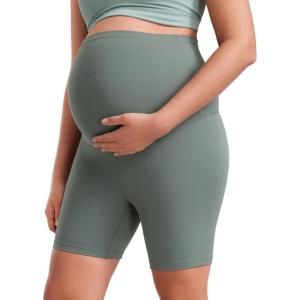 imageCRZ YOGA Butterluxe Maternity Biker Shorts 6  Over The Belly Pregnancy Yoga Workout Womens Activewear Buttery SoftGrey Sage