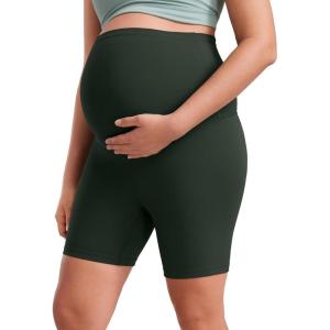 imageCRZ YOGA Butterluxe Maternity Biker Shorts 6  Over The Belly Pregnancy Yoga Workout Womens Activewear Buttery SoftLegend Green