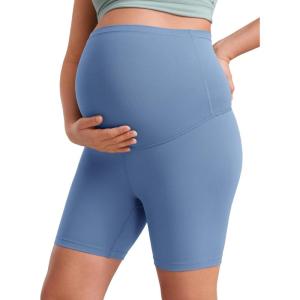 imageCRZ YOGA Butterluxe Maternity Biker Shorts 6  Over The Belly Pregnancy Yoga Workout Womens Activewear Buttery SoftOasis Blue