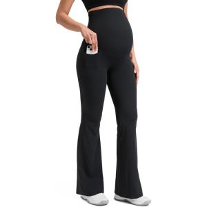 imageCRZ YOGA Butterluxe Maternity Flare Leggings Pockets 33  Workout Yoga Bootcut Pregnancy Womens Pants Over The BellyBlack