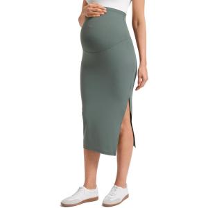 imageCRZ YOGA Butterluxe Maternity Side Split Midi Skirt  Bodycon Womens Pregnancy Casual Pencil Over The Belly Stretchy SoftGrey Sage