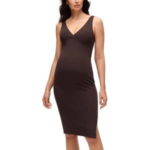 imageCRZ YOGA Butterluxe Maternity V Neck Nursing Midi Dress  Slit Sleeveless Casual Pregnancy Womens Bodycon Built in Bra OutfitHot Fudge Brown