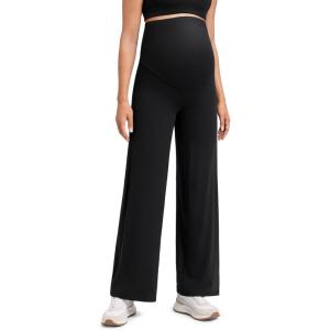 imageCRZ YOGA Softretch Maternity No Front Seam Wide Leg Pants 30  Workout Yoga Casual Pregnancy Womens Over Belly Buttery SoftBlack