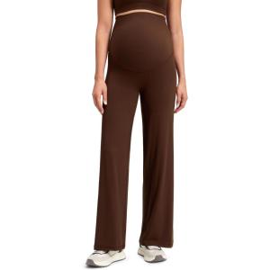 imageCRZ YOGA Softretch Maternity No Front Seam Wide Leg Pants 30  Workout Yoga Casual Pregnancy Womens Over Belly Buttery SoftLava Brown