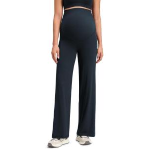 imageCRZ YOGA Softretch Maternity No Front Seam Wide Leg Pants 30  Workout Yoga Casual Pregnancy Womens Over Belly Buttery SoftTrue Navy