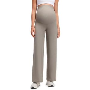 imageCRZ YOGA Softretch Maternity No Front Seam Wide Leg Pants 30  Workout Yoga Casual Pregnancy Womens Over Belly Buttery SoftWarm Ash Grey