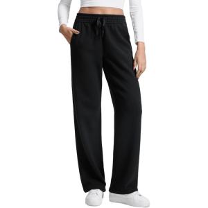 imageCRZ YOGA Cotton Fleece Lined Sweatpants Women 283032  Straight Leg Casual Lounge Pants with Pockets Winter WarmBlack