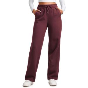 imageCRZ YOGA Cotton Fleece Lined Sweatpants Women 283032  Straight Leg Casual Lounge Pants with Pockets Winter WarmDark Red