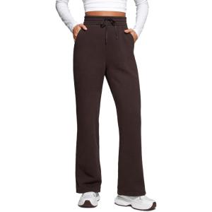 imageCRZ YOGA Cotton Fleece Lined Sweatpants Women 283032  Straight Leg Casual Lounge Pants with Pockets Winter WarmHot Fudge Brown