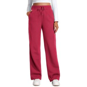 imageCRZ YOGA Cotton Fleece Lined Sweatpants Women 283032  Straight Leg Casual Lounge Pants with Pockets Winter WarmPomegranate
