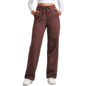 imageCRZ YOGA Cotton Fleece Lined Sweatpants Women 283032  Straight Leg Casual Lounge Pants with Pockets Winter WarmTaupe