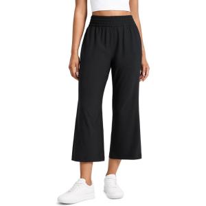 imageCRZ YOGA Lightweight Drapey Flared Capri Pants for Women 23  Flowy Casual Travel Work with Pockets SummerBlack