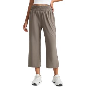 imageCRZ YOGA Lightweight Drapey Flared Capri Pants for Women 23  Flowy Casual Travel Work with Pockets SummerNomad Grey