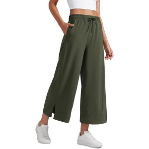 imageCRZ YOGA Lightweight Wide Leg Cropped Pants for Women 25  Casual Travel Work Sweatpants SummerOlive Green