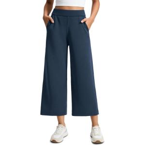 imageCRZ YOGA SoftAura Wide Leg Cropped Sweatpants Women 25  Modal Lounge Travel Casual Capri Pants with PocketsInk Blue