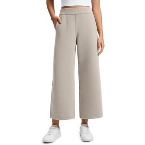 imageCRZ YOGA SoftAura Wide Leg Cropped Sweatpants Women 25  Modal Lounge Travel Casual Capri Pants with PocketsStone