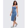 imageCRZ YOGA Butterluxe Square Neck Midi Casual Dress for Women  Bodycon Side Slit Travel Party Outfits with Builtin BrasOasis Blue