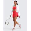 imageCRZ YOGA High Waisted Side Slit Tennis Skirts for Women  Mini Lined A Line Running Athletic Skort with Inner PocketsDeep Red