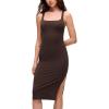 imageCRZ YOGA Butterluxe Square Neck Midi Casual Dress for Women  Bodycon Side Slit Travel Party Outfits with Builtin BrasHot Fudge Brown