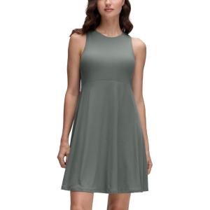 imageCRZ YOGA Cloudweight Double Layer Midi Dress for Women  Crewneck Flowy Tank Top Sleeveless Outfits for Casual TravelGrey Sage