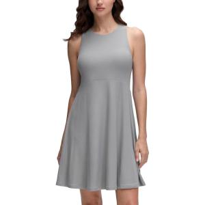 imageCRZ YOGA Cloudweight Double Layer Midi Dress for Women  Crewneck Flowy Tank Top Sleeveless Outfits for Casual TravelSilver Gray