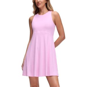 imageCRZ YOGA Cloudweight Double Layer Midi Dress for Women  Crewneck Flowy Tank Top Sleeveless Outfits for Casual TravelVita Pink