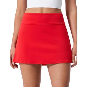 imageCRZ YOGA High Waisted Pleated Back Tennis Skirts for Women  Aline Front Mini Golf Casual Skort with Inner ShortsDeep Red