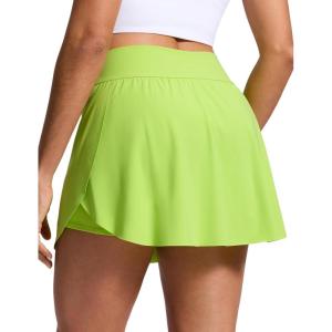 imageCRZ YOGA High Waisted Side Slit Tennis Skirts for Women  Mini Lined A Line Running Athletic Skort with Inner PocketsChartreuse