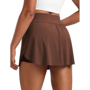 imageCRZ YOGA High Waisted Side Slit Tennis Skirts for Women  Mini Lined A Line Running Athletic Skort with Inner PocketsCoffee Brown