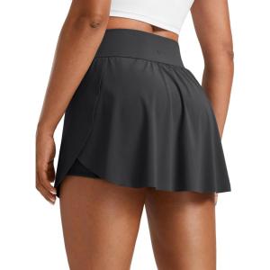 imageCRZ YOGA High Waisted Side Slit Tennis Skirts for Women  Mini Lined A Line Running Athletic Skort with Inner PocketsMysterious Grey