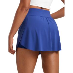 imageCRZ YOGA High Waisted Side Slit Tennis Skirts for Women  Mini Lined A Line Running Athletic Skort with Inner PocketsWaves Blue