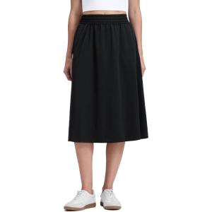 imageCRZ YOGA Lightweight Drapey Flowy Midi Skirts for Women  High Waisted Casual Travel Holiday ALine Skort with Side PocketsBlack