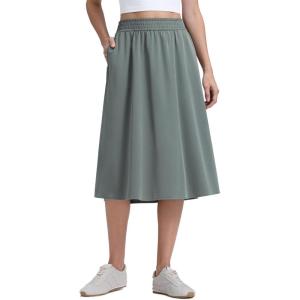 imageCRZ YOGA Lightweight Drapey Flowy Midi Skirts for Women  High Waisted Casual Travel Holiday ALine Skort with Side PocketsGrey Sage