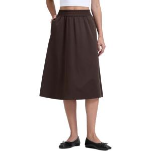 imageCRZ YOGA Lightweight Drapey Flowy Midi Skirts for Women  High Waisted Casual Travel Holiday ALine Skort with Side PocketsHot Fudge Brown
