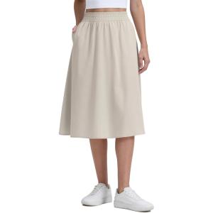 imageCRZ YOGA Lightweight Drapey Flowy Midi Skirts for Women  High Waisted Casual Travel Holiday ALine Skort with Side PocketsMojave Tan