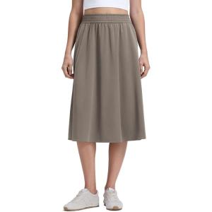 imageCRZ YOGA Lightweight Drapey Flowy Midi Skirts for Women  High Waisted Casual Travel Holiday ALine Skort with Side PocketsNomad Grey