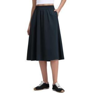 imageCRZ YOGA Lightweight Drapey Flowy Midi Skirts for Women  High Waisted Casual Travel Holiday ALine Skort with Side PocketsTrue Navy