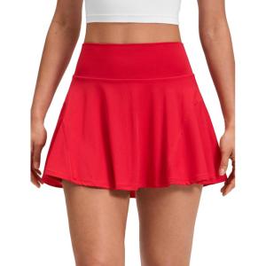 imageCRZ YOGA Softretch Flowy Pleated Tennis Skirts for Women  High Rise Mini Golf Casual Skort with Inner Shorts Side PocketsAurora Red