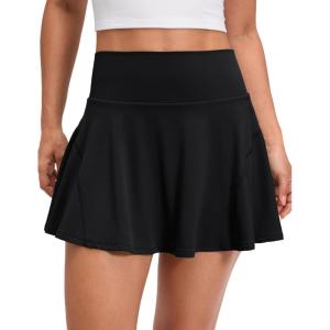 imageCRZ YOGA Softretch Flowy Pleated Tennis Skirts for Women  High Rise Mini Golf Casual Skort with Inner Shorts Side PocketsBlack