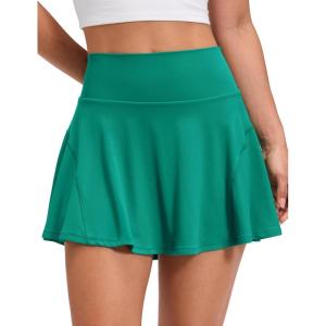 imageCRZ YOGA Softretch Flowy Pleated Tennis Skirts for Women  High Rise Mini Golf Casual Skort with Inner Shorts Side PocketsCascadia Green