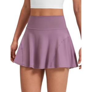 imageCRZ YOGA Softretch Flowy Pleated Tennis Skirts for Women  High Rise Mini Golf Casual Skort with Inner Shorts Side PocketsLight Lavender