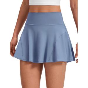imageCRZ YOGA Softretch Flowy Pleated Tennis Skirts for Women  High Rise Mini Golf Casual Skort with Inner Shorts Side PocketsWashed Denim