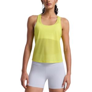 imageCRZ YOGA Mesh Workout Tank Tops for Women  Athletic Sheer Scoop Neck Cover Up Breathable Summer Sleeveless ShirtsLuminous Yellow