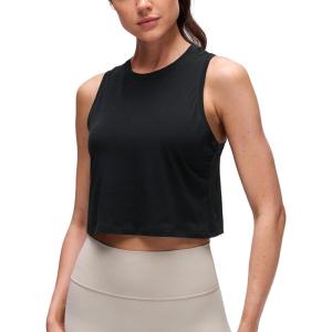 imageCRZ YOGA Pima Cotton Crop Crewneck Tank Tops for Women  Workout Sport Athletic Casual Yoga Soft Comfort Sleeveless ShirtBlack